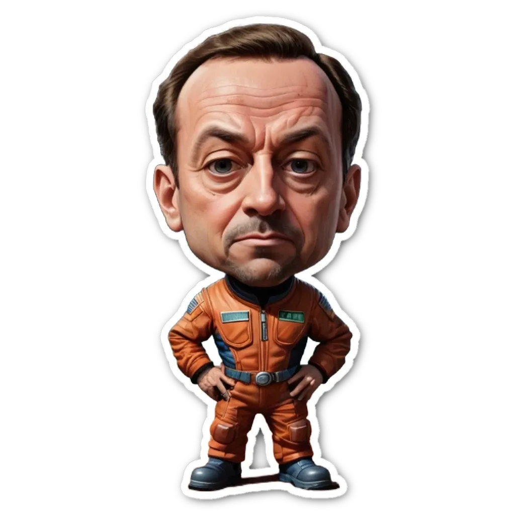 A cartoon drawing of a man in a orange NASA spacesuit.