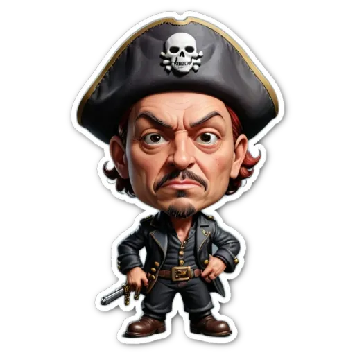 A pirate that is wearing a hat and holding a sword.