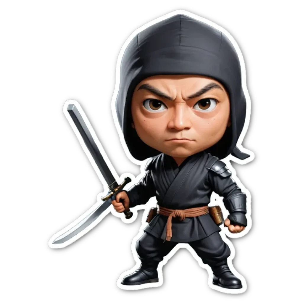 A cartoon image of a boy that is wearing a ninja outfit and holding a sword.