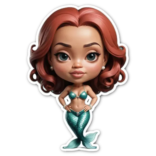 A mermaid sticker in red hair.