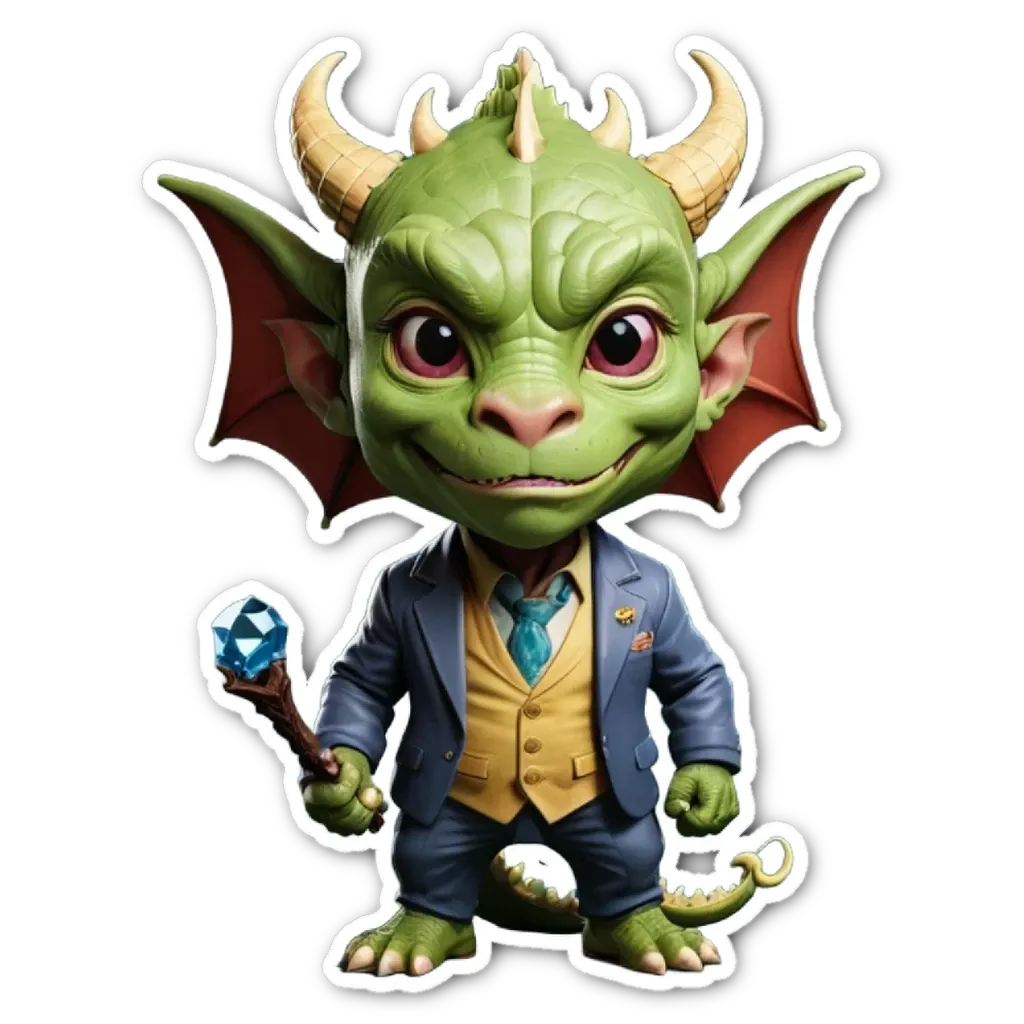 A green dragon that is wearing a suit and tie.