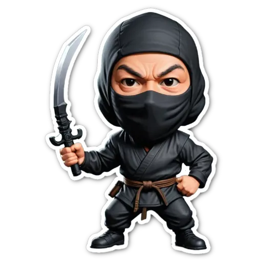 A cartoon image of a boy that is a ninja that is holding a sword.