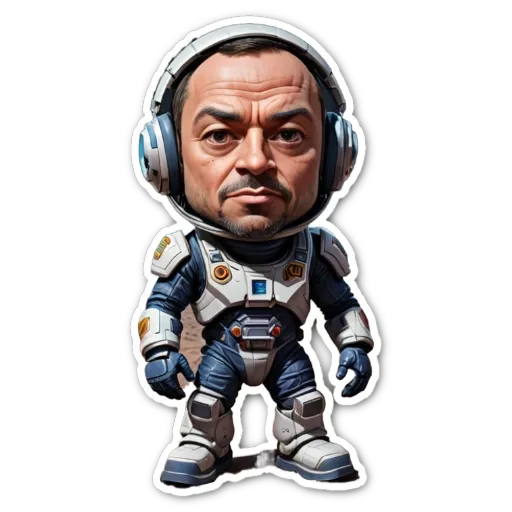 A sticker of a man in a spacesuit that is colorfully designed.