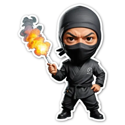 A cartoon image of a person with a sword holding a torch.