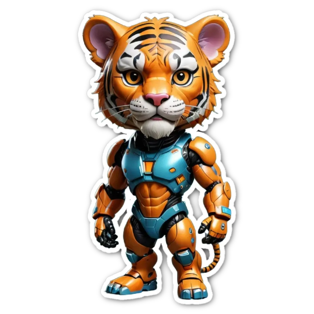 A cartoon tiger with blue and orange stripes.