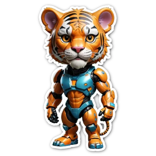 A cartoon tiger with blue and orange stripes.