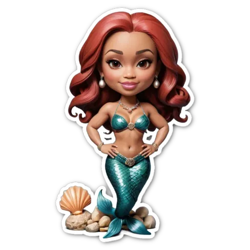 A mermaid in a bikini is standing on rocks.