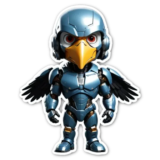 A bird figure with a helmet and wings that extends from the left to the right.