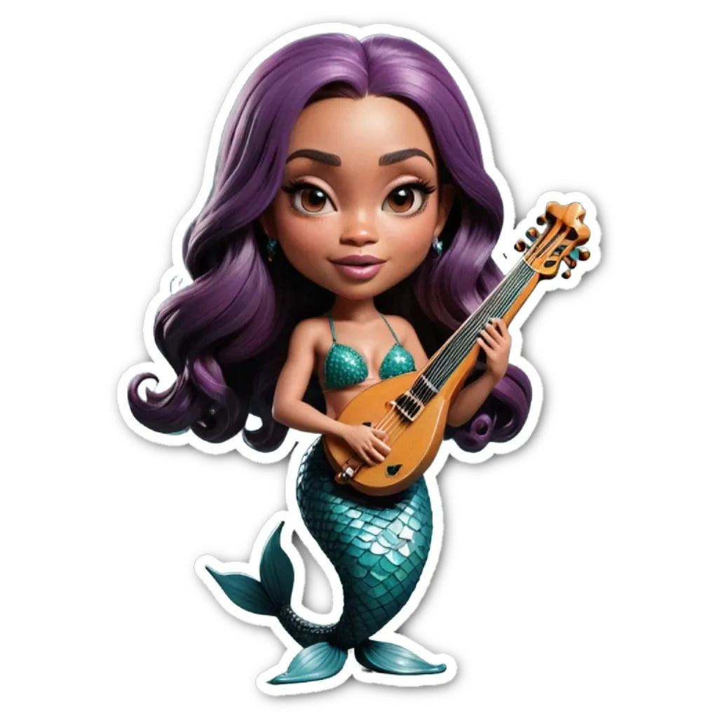 A sticker of a mermaid playing the guitar.