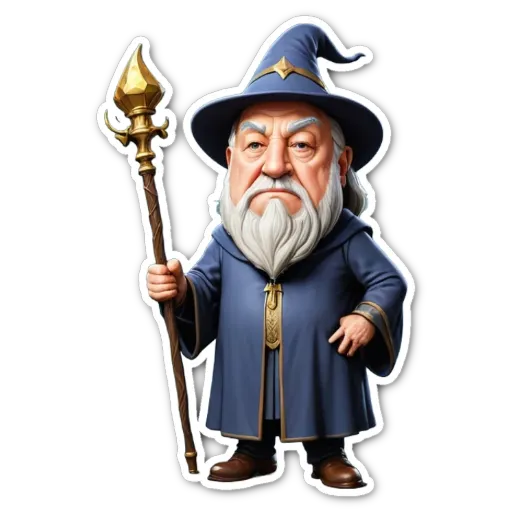 A cartoon drawing of a wizard with a staff.