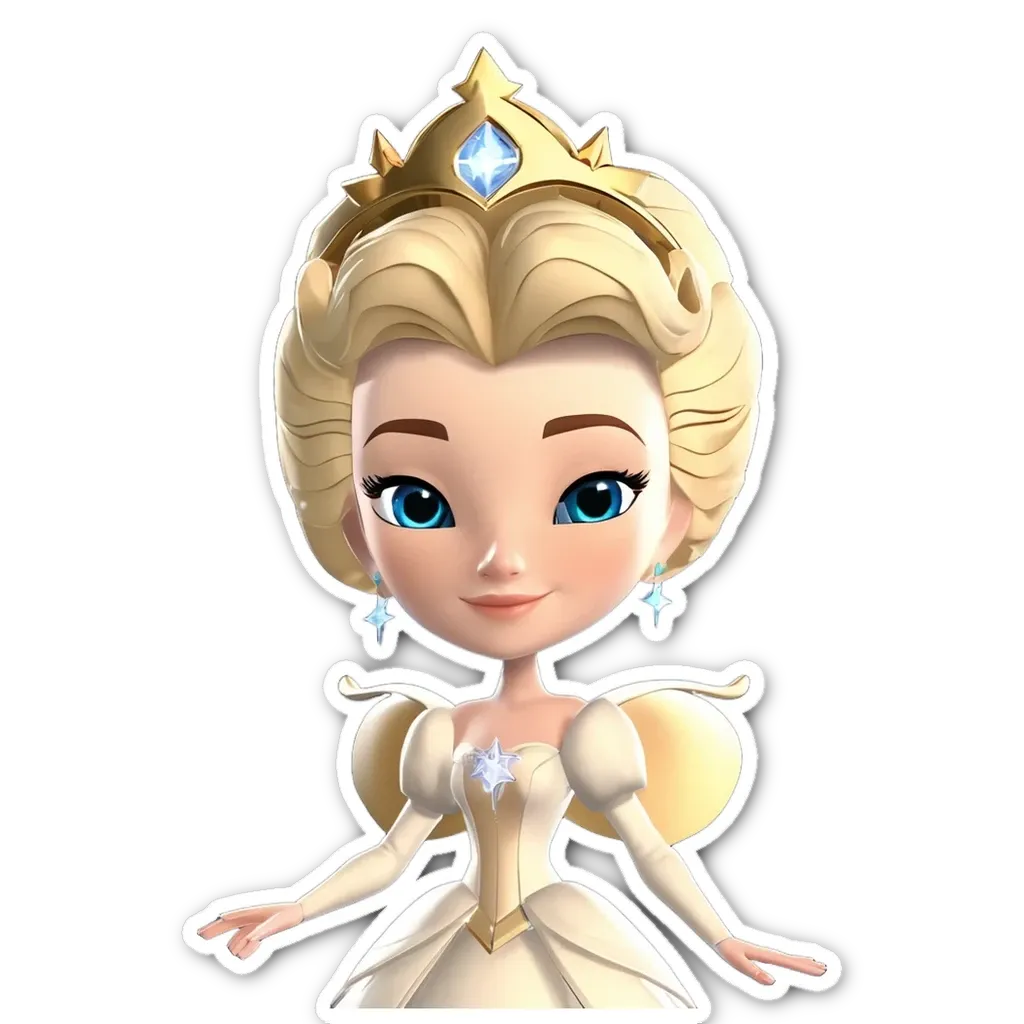 A princess in a white dress with blue eyes.