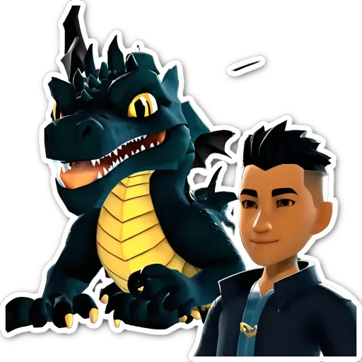 A 3d model of a dragon and a man.