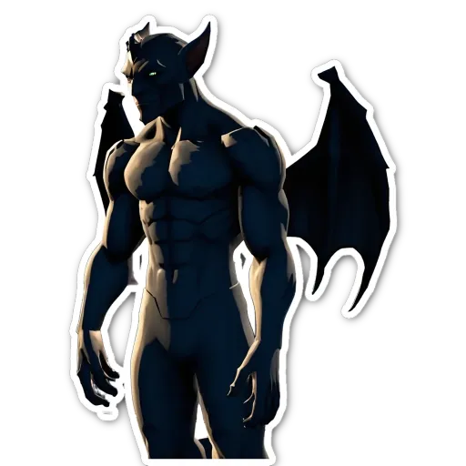 A sticker of a dark figure with wings that is of the grorph.