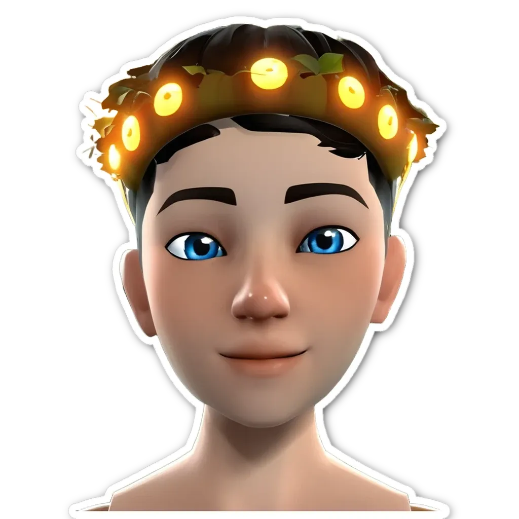 A boy wearing a crown of lights is shown.