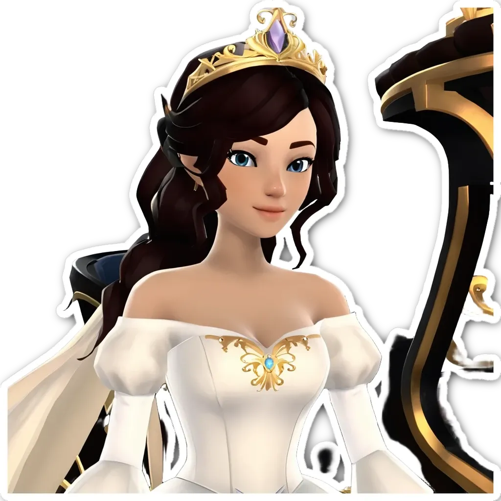 A cartoon drawing of a girl wearing a tiara and a white dress.