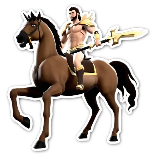 A man with a sword is riding a horse.