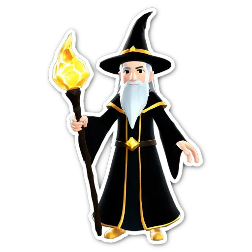 A cartoon of a wizard with a staff.