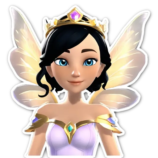 A cartoon drawing of a girl with a crown and wings.