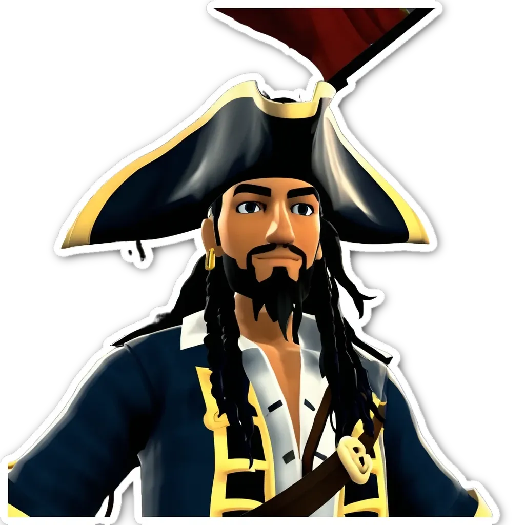 A sticker of a pirate that is wearing a hat and has a beard.