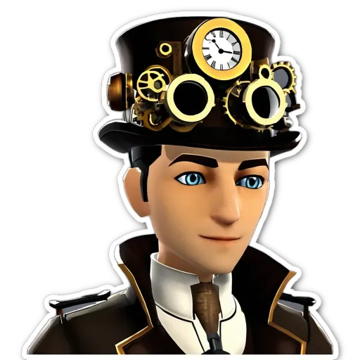 A man is wearing a hat and glasses and has a clock on his head.