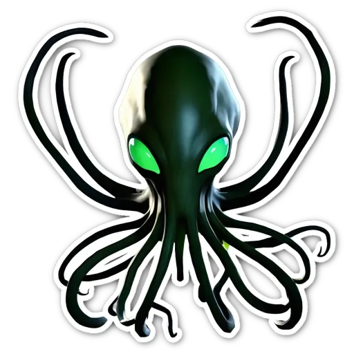 A logo of a green alien creature with yellow eyes.