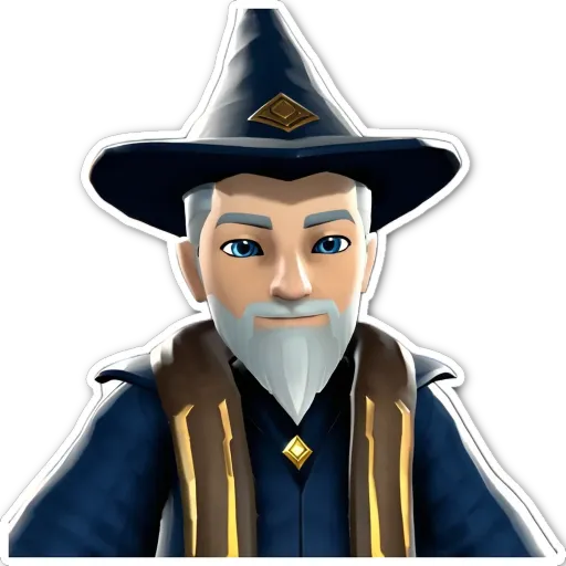 A cartoon of a wizard that is blue in color.