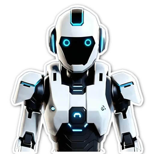 A very brief description of a robot with blue eyes.