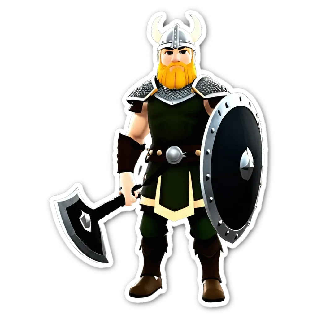 A man with an ax and shield is posing for a picture.