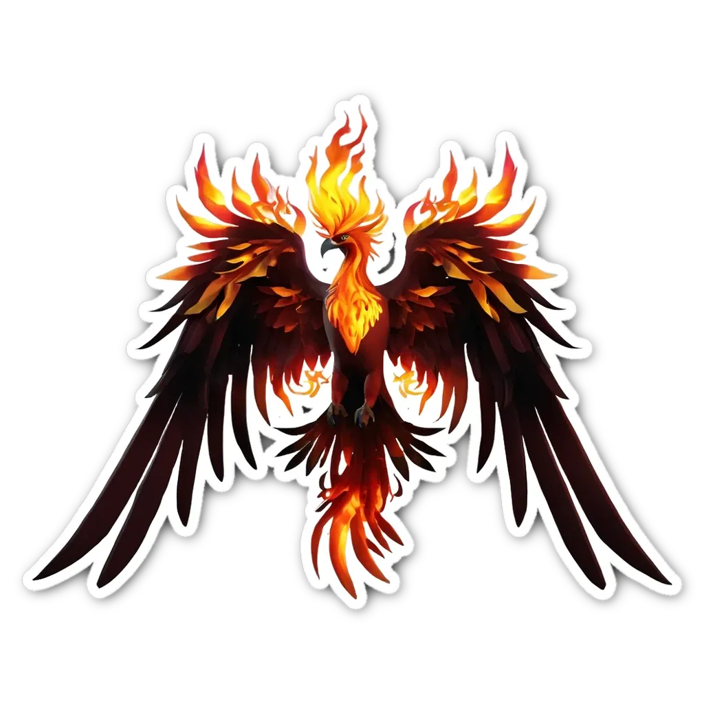 A logo of a bird with fire in its feathers.