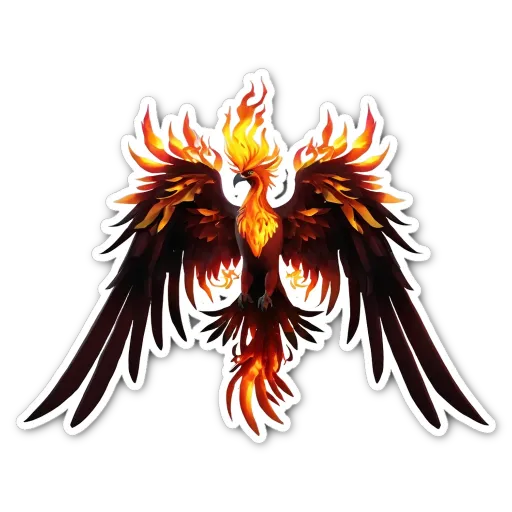 A logo of a bird with fire in its feathers.