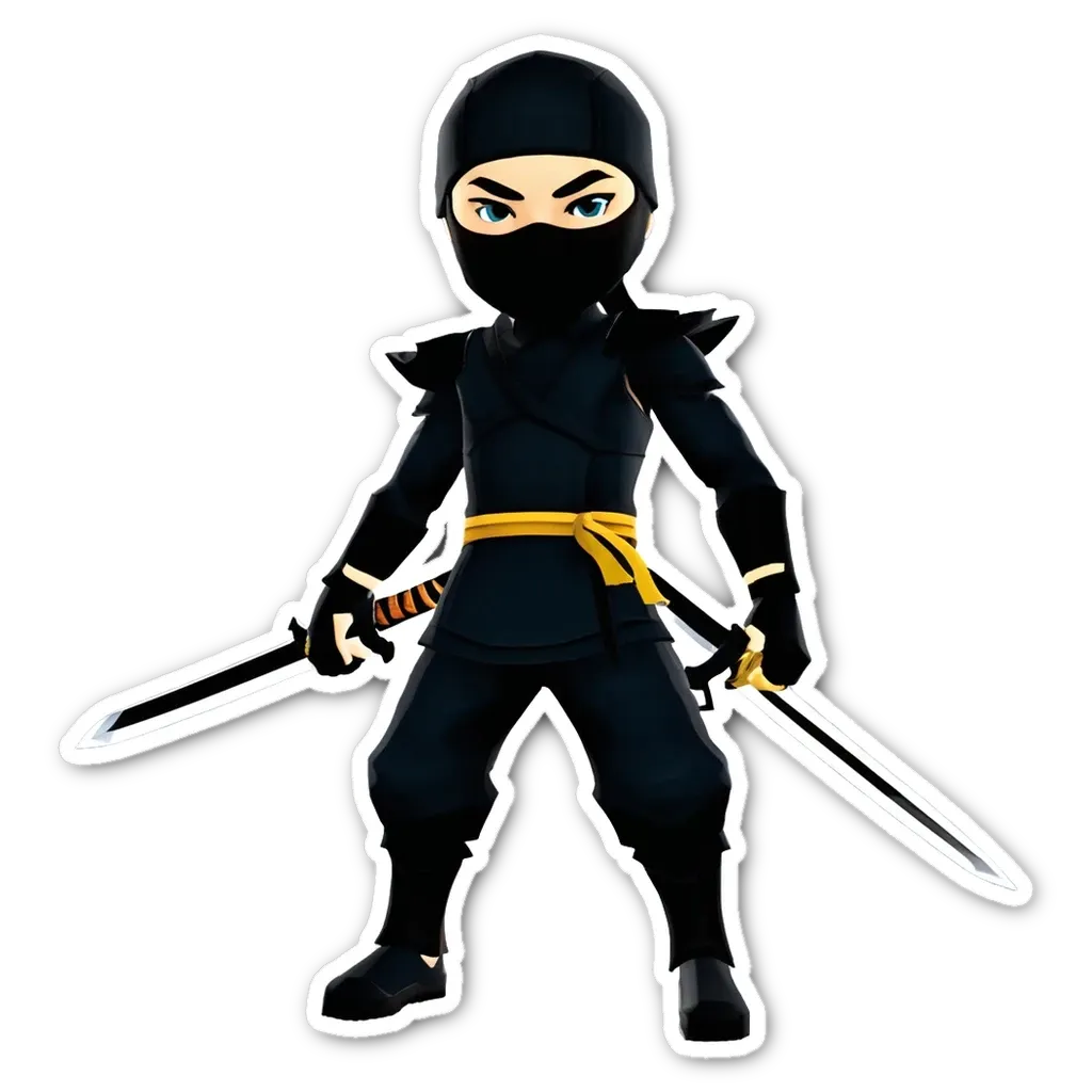 A boy is posing with two swords on a black background.