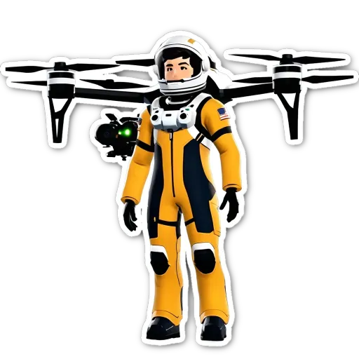 A sticker of a man in a yellow flying suit.