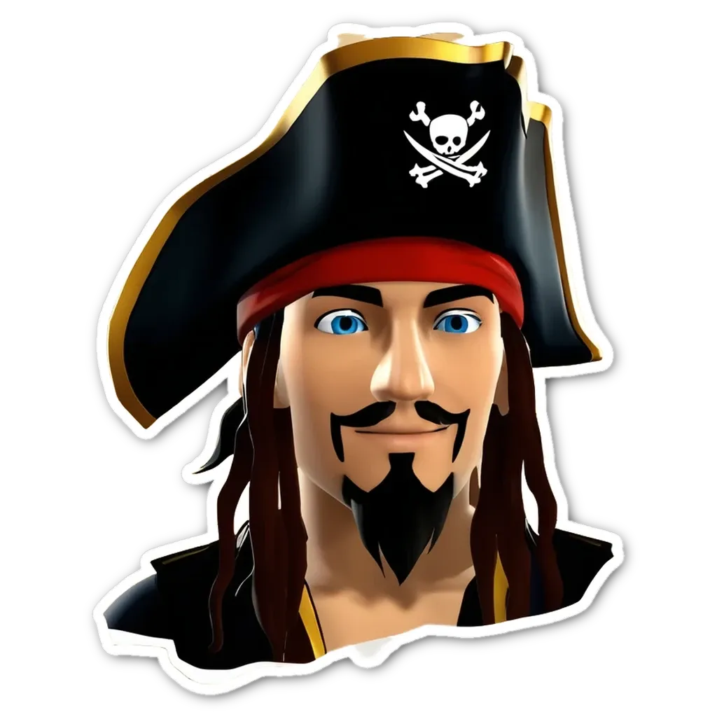 A sticker of a man wearing a pirate's hat.