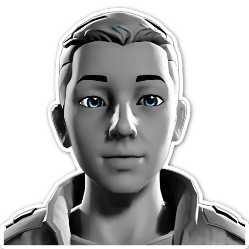 A gray and white face of a video game character.