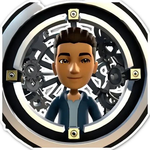 A 3d model of a boy is surrounded by gears.