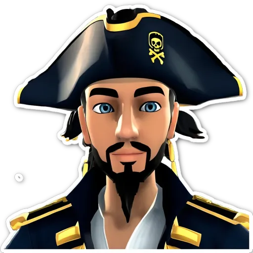 A cartoon depiction of a pirate with a skull and crossbones hat.