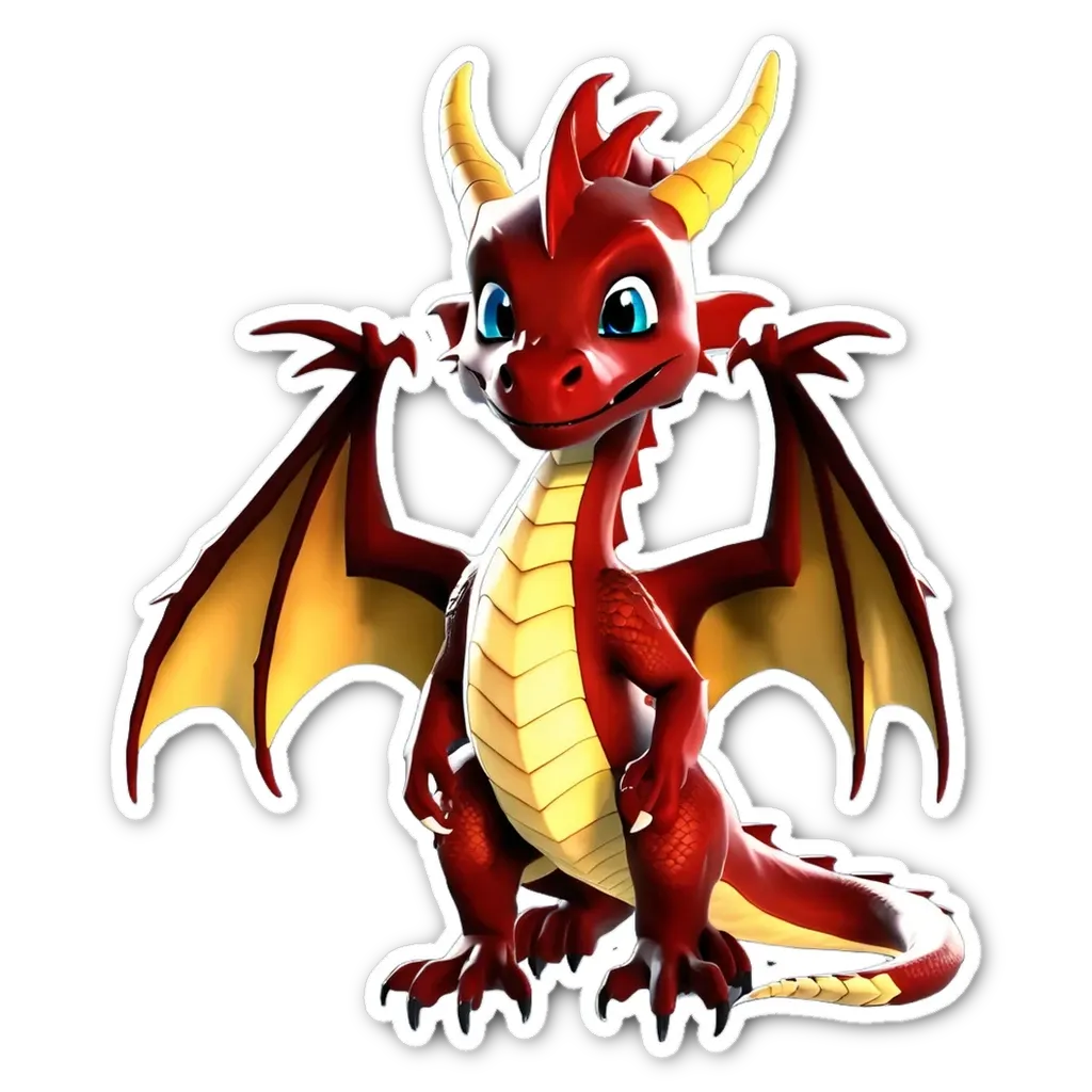 A red and yellow dragon sticker is on a black background.