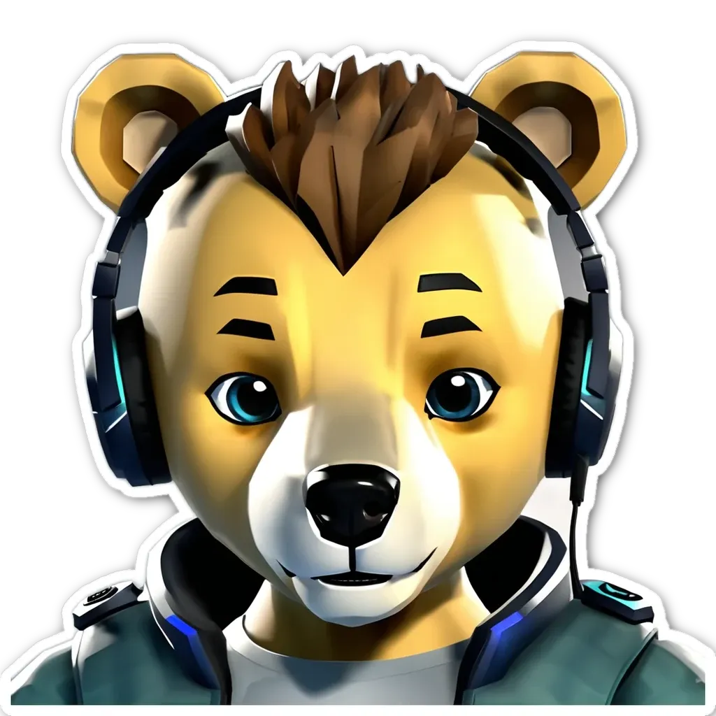 A sticker of a bear with headphones on his head.