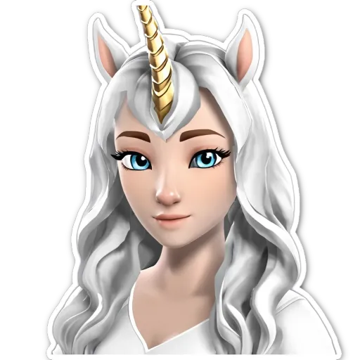 A white unicorn with a black mark on its forehead.