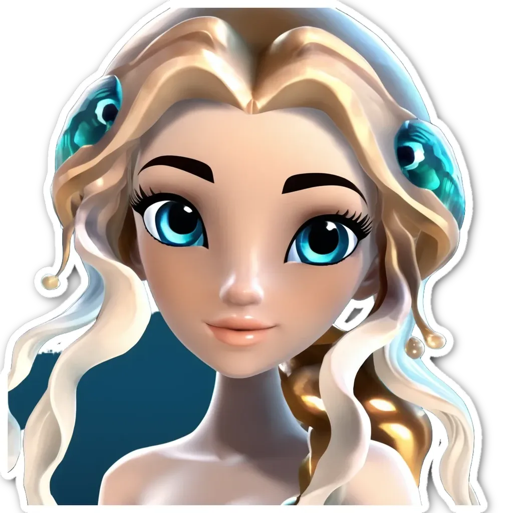 A cartoonish image of a girl with blue eyes.