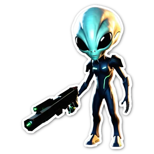 A blue alien with a gun that is holding two rounds of ammunition.