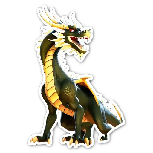 A sticker of a dragon with yellow teeth.