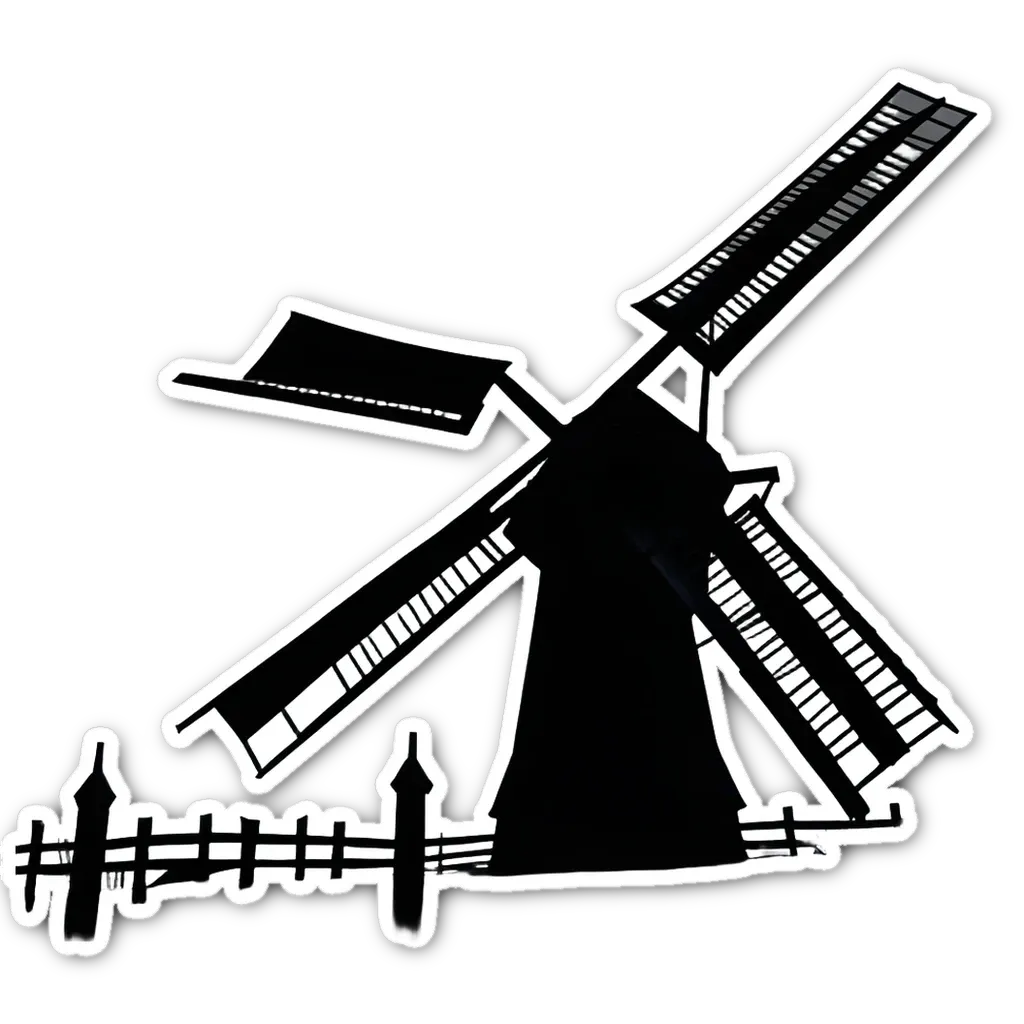 A windmill in black and white with the words mooove over it.