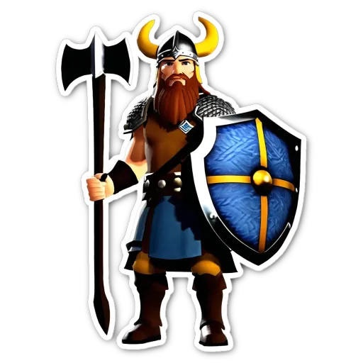 A man with an armory and a shield that is blue and gold.