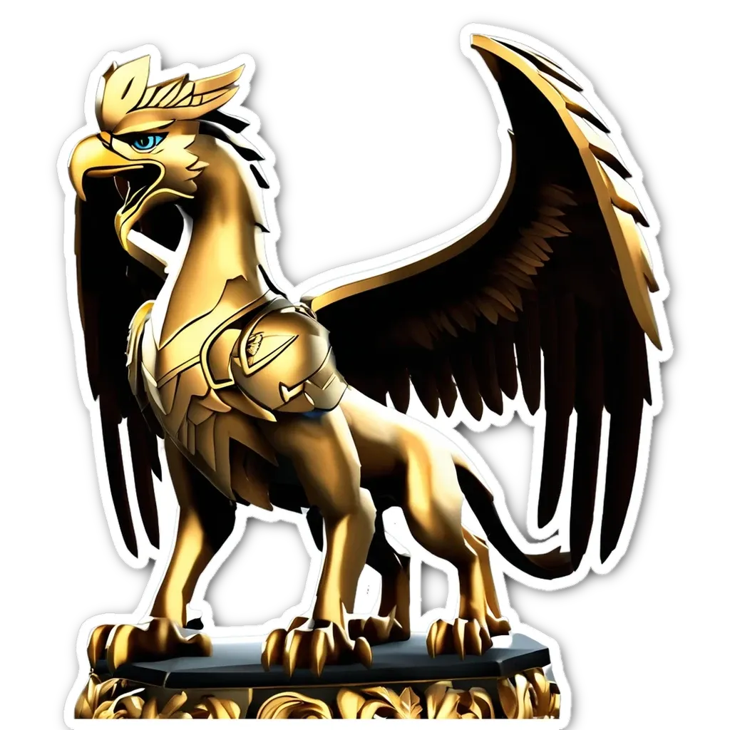 A golden eagle is standing on a pedestal and is the centerpiece of a sticker.