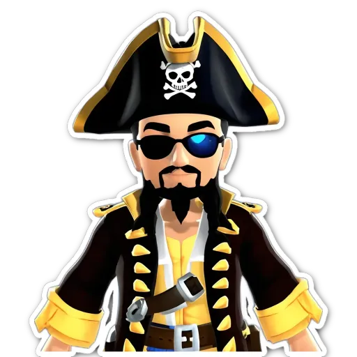 A man in a pirate hat and sunglasses is wearing a sword.