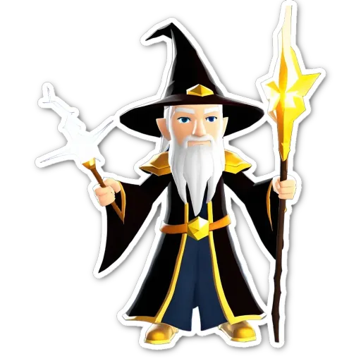 A cartoon of a wizard with a staff.