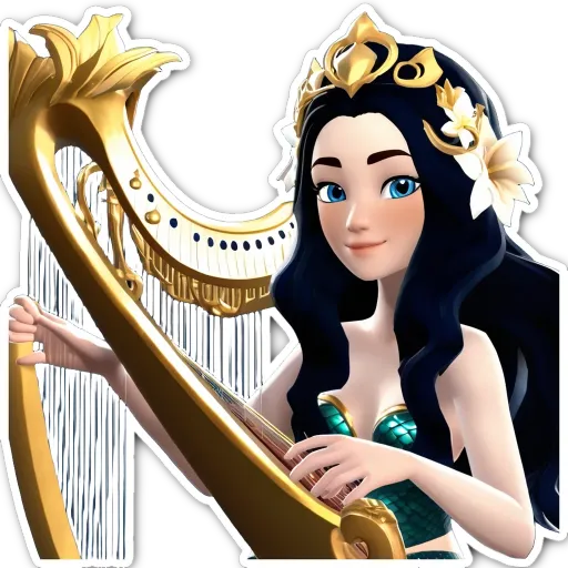 A harp that is being played by a girl.