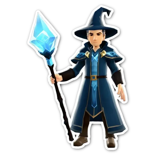 A young man in a wizard costume holding a wand.