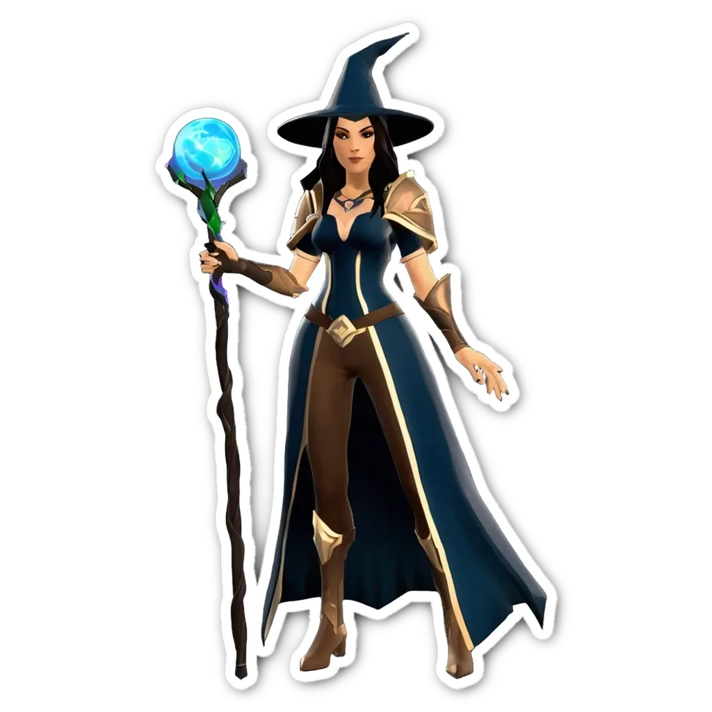 A woman in a wizard costume holding a wand.